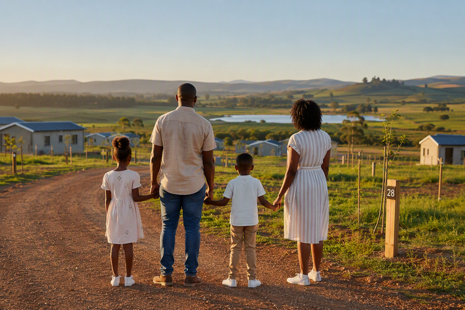 A South African family on their plot at River Edge Rural Village